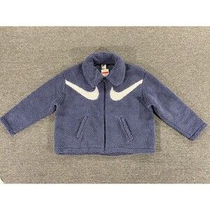 Nike Jacket Womens Large Blue White Fleece Sherpa Swoosh Logo Full Zip DD5620